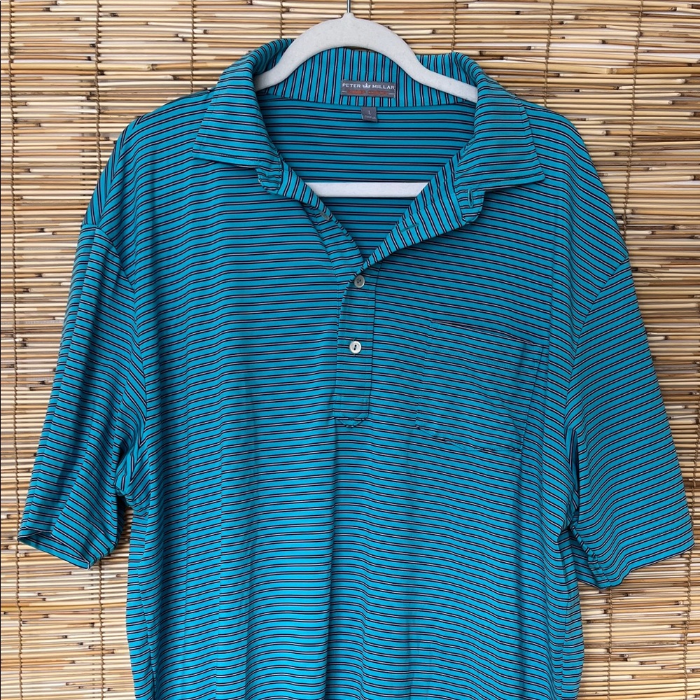 Peter Millar Teal Striped Polo Shirt